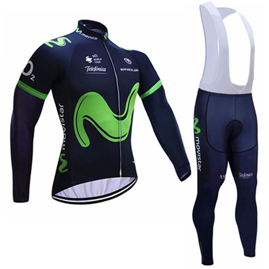 2017 Maillot Movistar Tirantes Mangas Largas negro